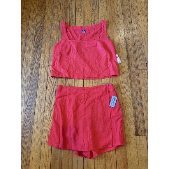 Old Navy Tops - Women's 2 Piece Set XS Red Linen Blend Crop Tank Skort Shorts Summer